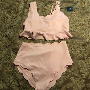 Blush Pink Scalloped High Waisted Bikini